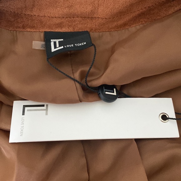 Love Token Faux Suede Leather Open Front Belted Jacket - Picture 10 of 12